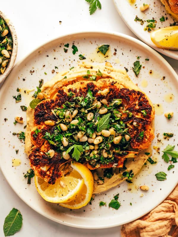 Cauliflower Steaks with Hummus and Gremolata