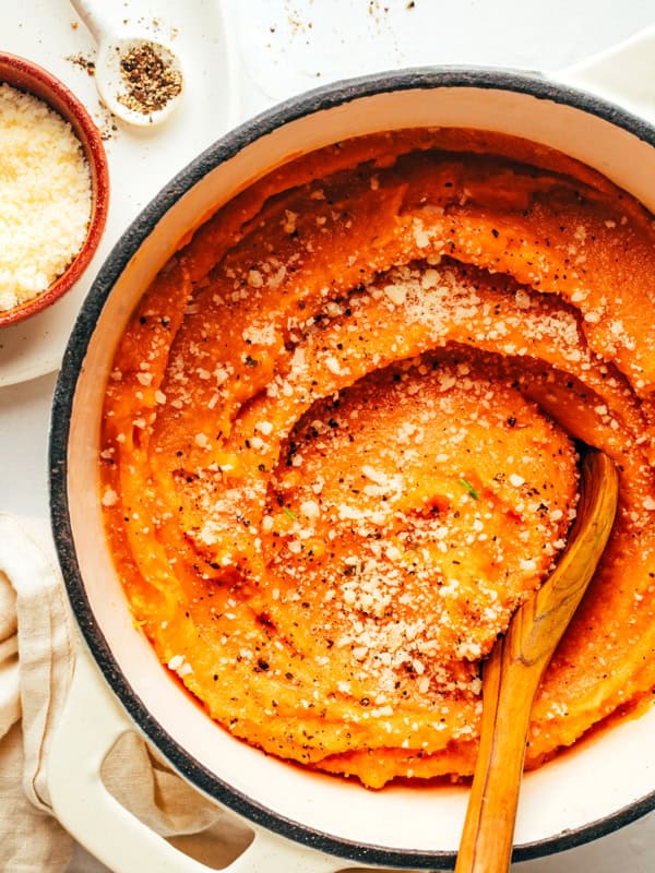 Garlic Parmesan Mashed Sweet Potatoes