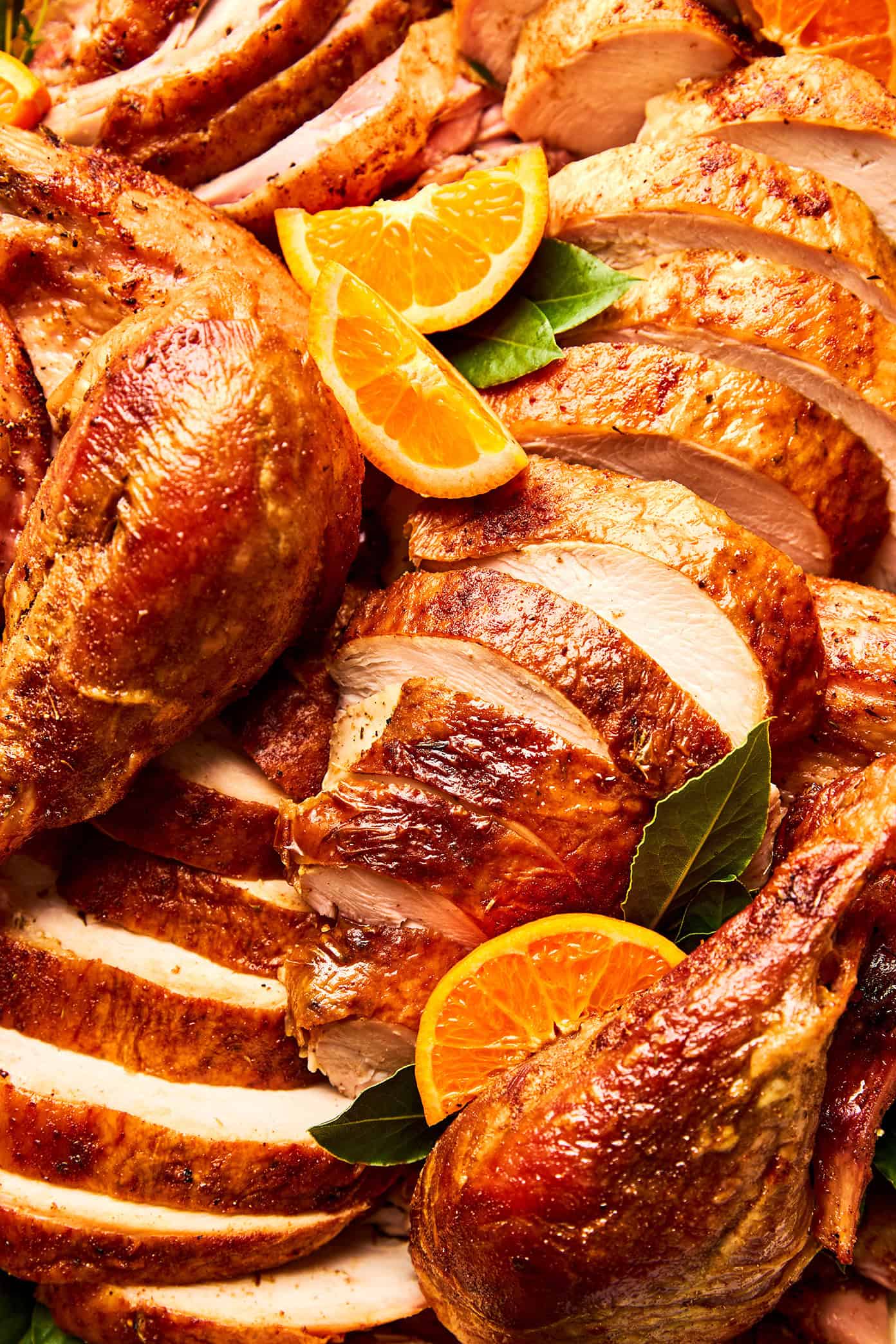 carved roast turkey on platter