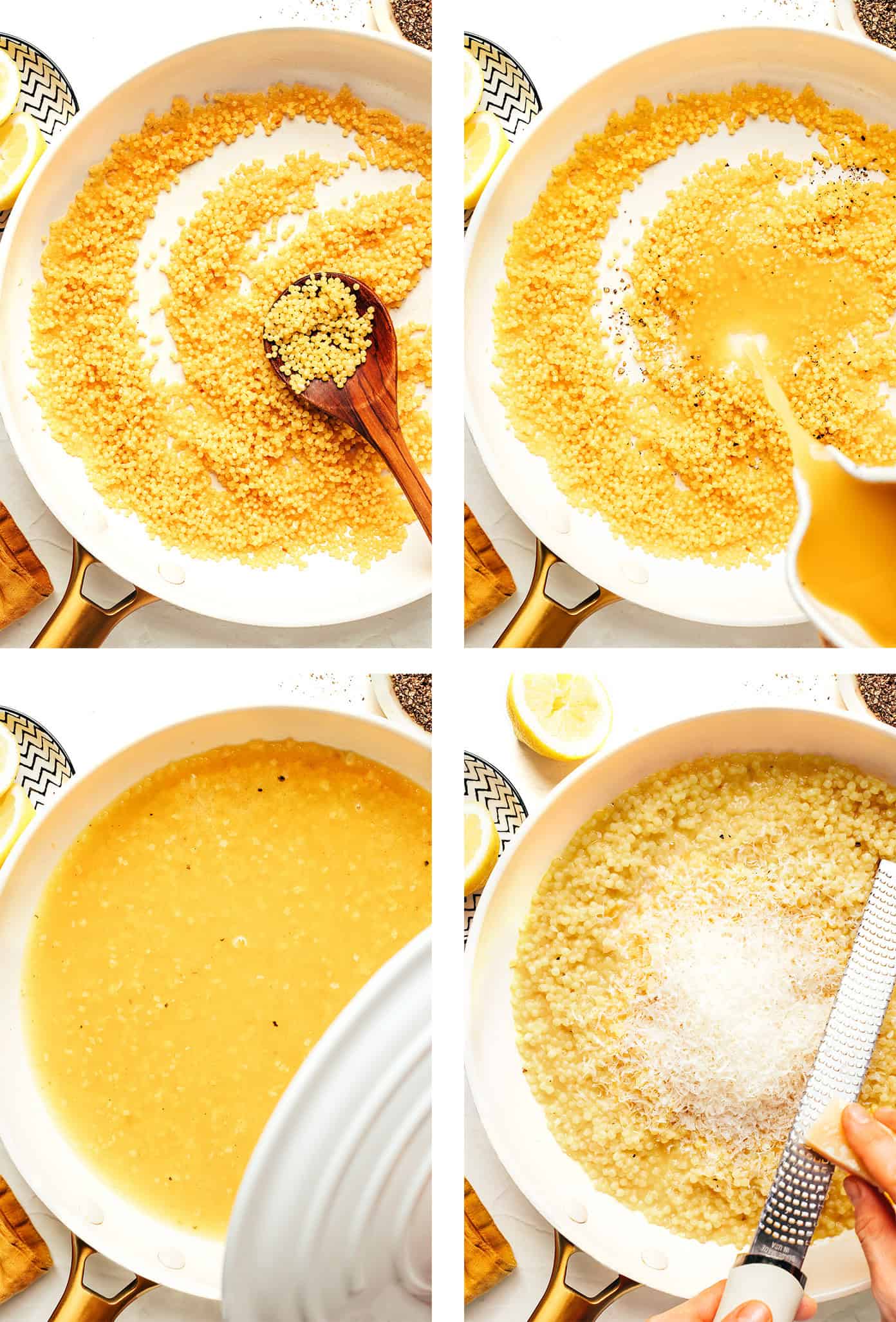 Step by step photos for how to make pearl couscous