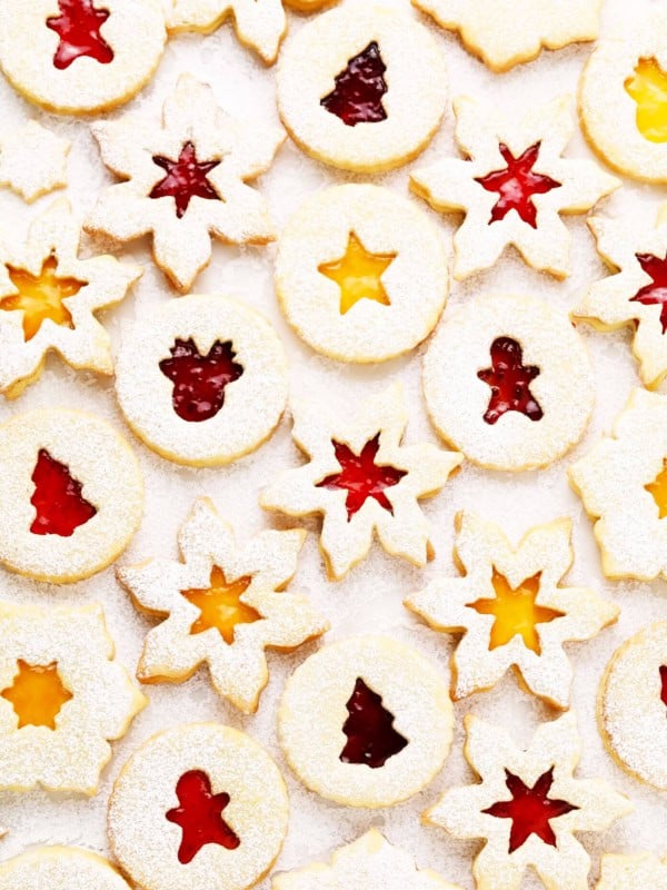 Linzer Cookies with Snowflake and Christmas Cut-Outs