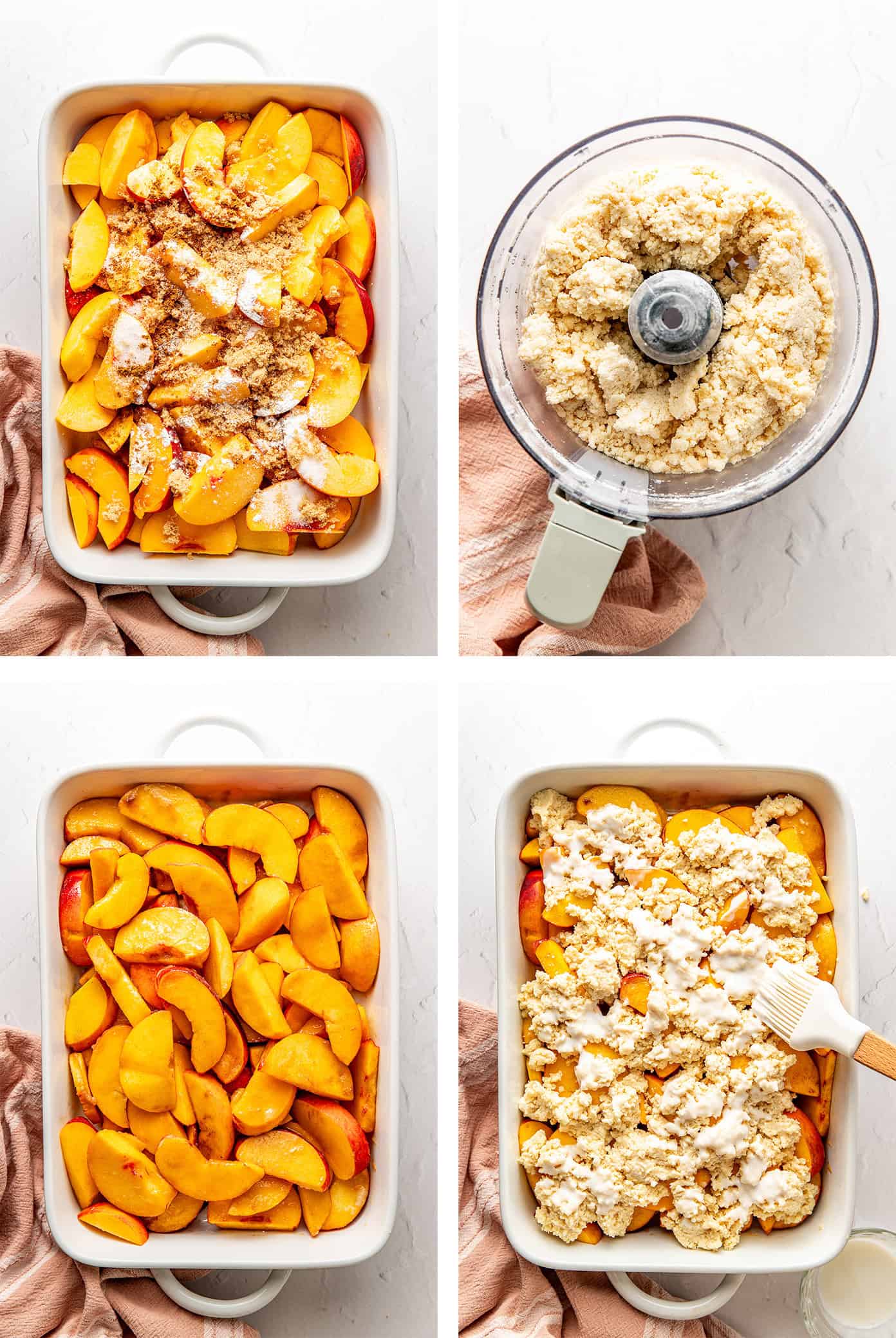 step by step photos showing how to make peach cobbler