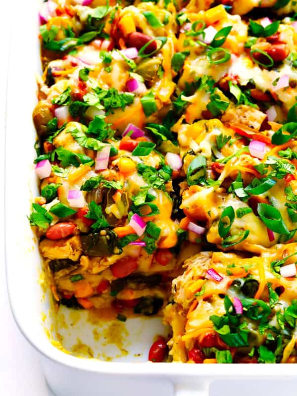 Verde Chicken Enchilada Casserole with Green Enchilada Sauce